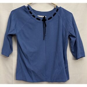 Joseph A Women's Vintage 3/4Sleeve Blue Stretch Blouse Ribbon Accent Size Medium